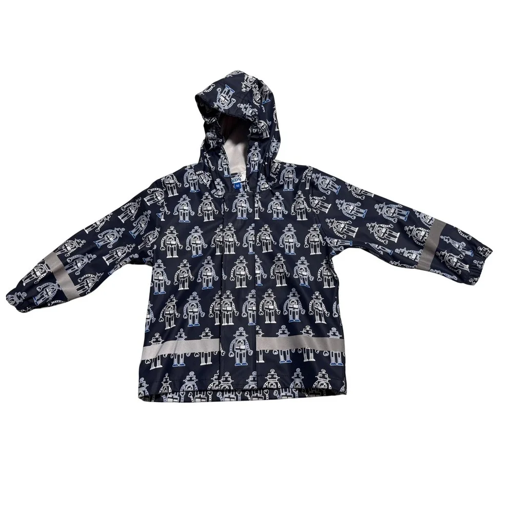 Kids Navy Robot Print Raincoat Hooded Waterproof Jacket Size‎ 92